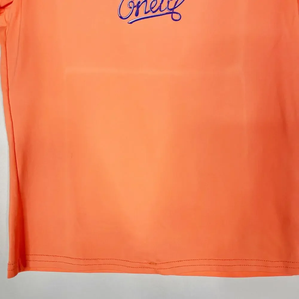 ONeill Girls Size 14 Bright Orange Short Sleeve Swim Rashguard Top Skins UPF 50+